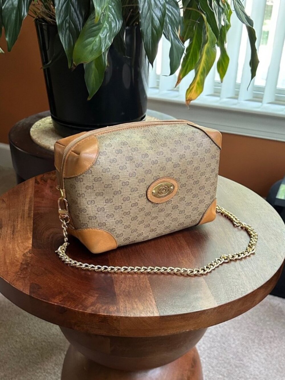 GUCCI Small GG Monogram Pouch Shoulder Bag, Caramel, Taupe